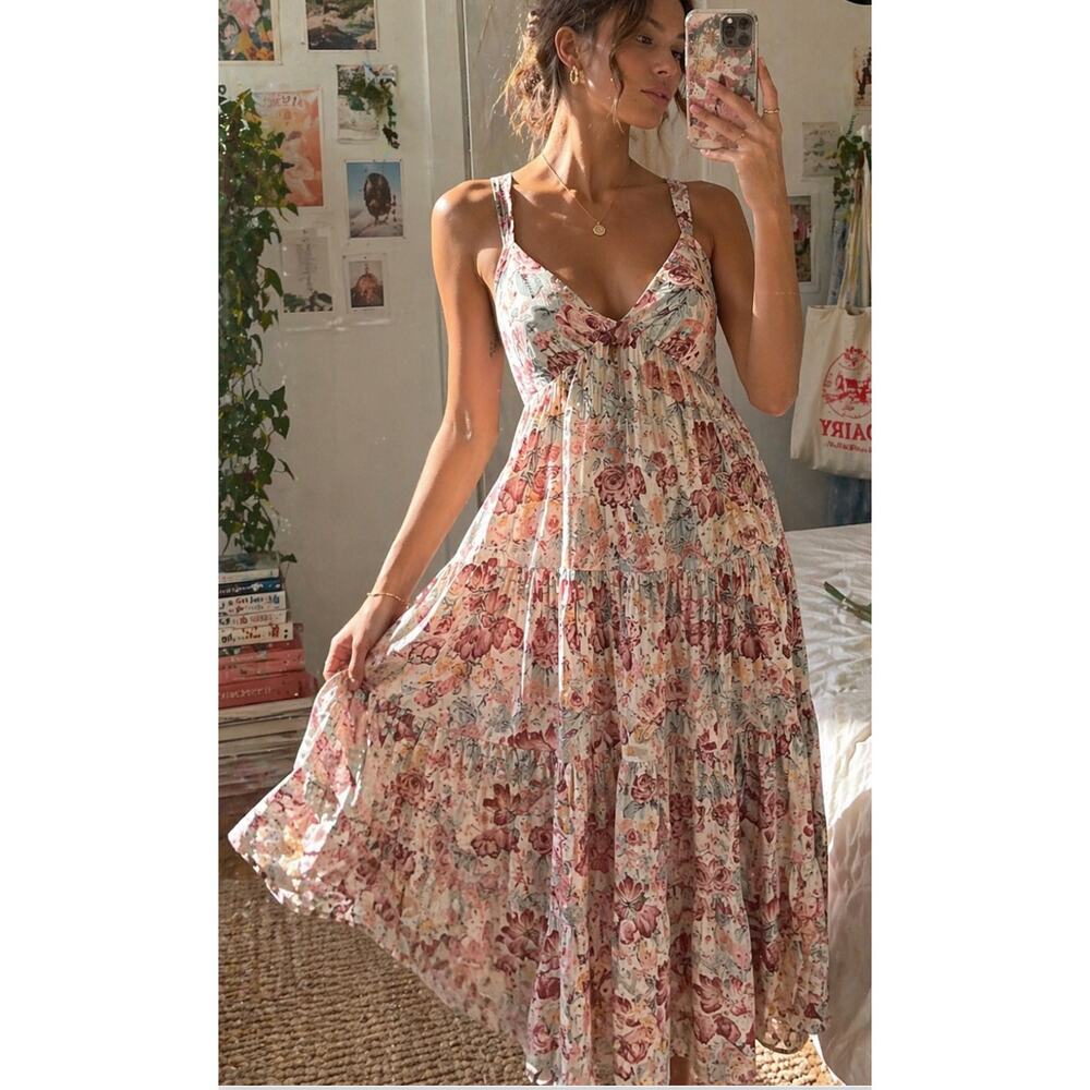 Rebecca Taylor La Vie Lucienne Floral Midi Dress Metallic Cottage S